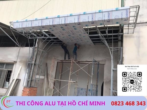 khung xương mái sảnh alu